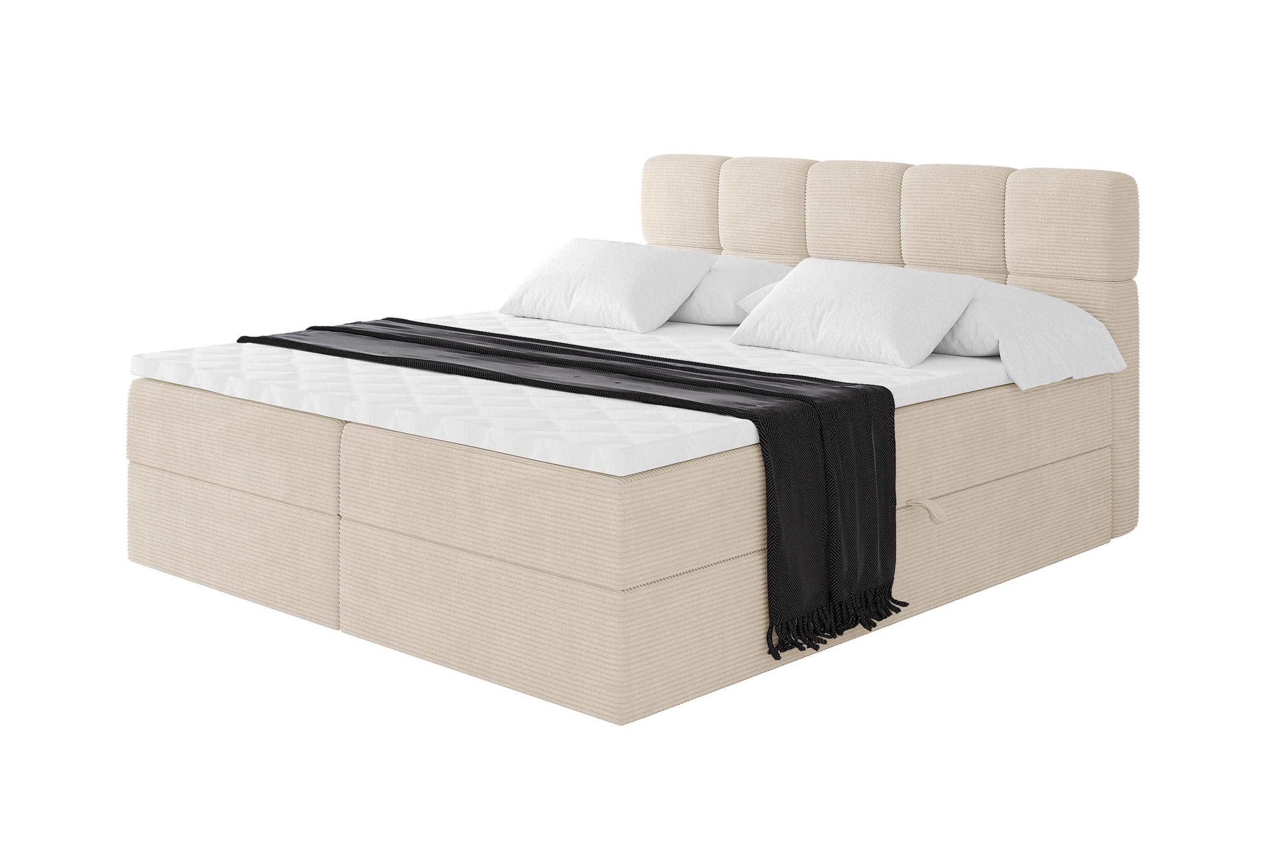 BOXBETT mit Matratze H3 - FAMA - 200x200 cm Beige Poso - Ecru, Holzwerkstoff (200/200cm) - ALTDECOR