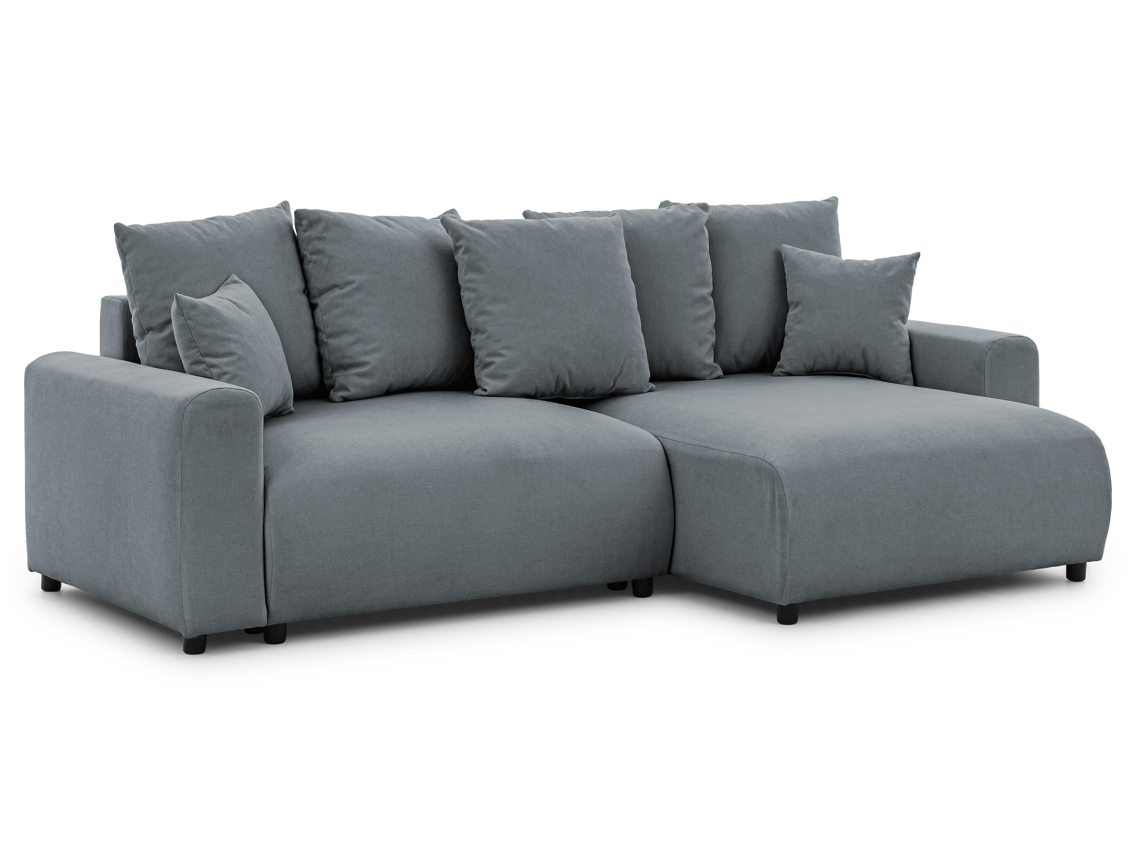 ECKSOFA Calma mit Schlaffunktion und Bettkasten im Bumpy-Design aus weichem Dunkelgrau Webstoff - Ottomane rechts - Dunkelgrau/Schwarz, Holz/Kunststoff (140/239cm) - S-Style