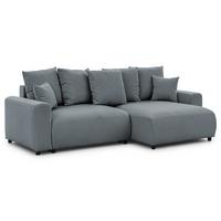 ECKSOFA Calma mit Schlaffunktion und Bettkasten im Bumpy-Design aus weichem Dunkelgrau Webstoff - Ottomane rechts - Dunkelgrau/Schwarz, Holz/Kunststoff (140/239cm) - S-Style