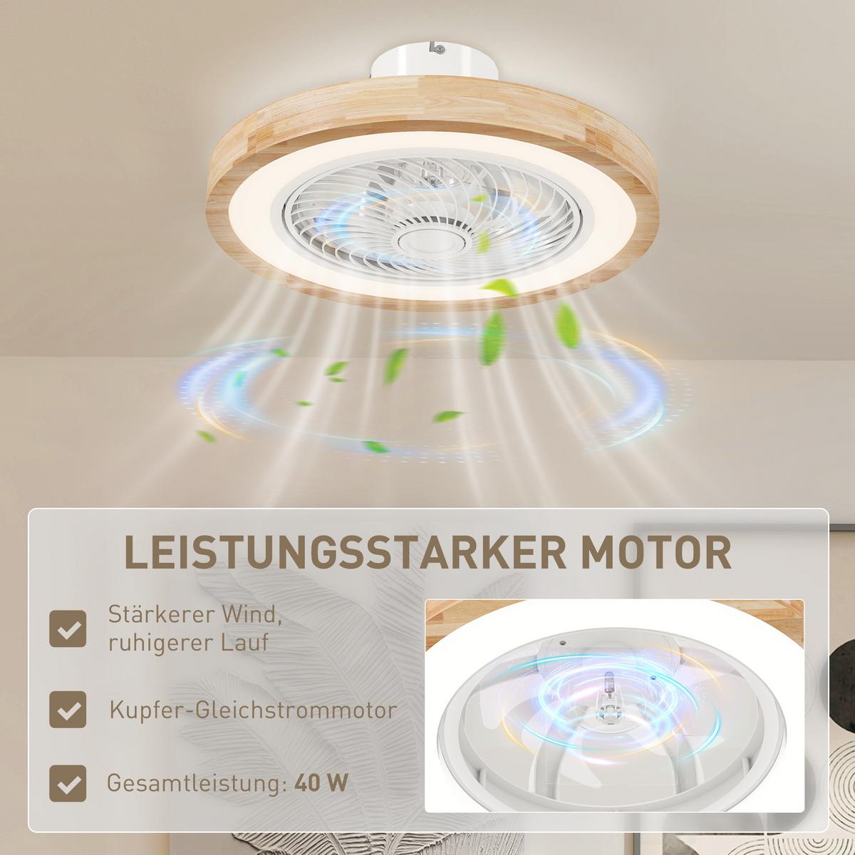 DECKENVENTILATOR mit Beleuchtung Eichenholz Naturholz - Naturfarben, Holzwerkstoff (50/50/22.5cm) - HOMCOM