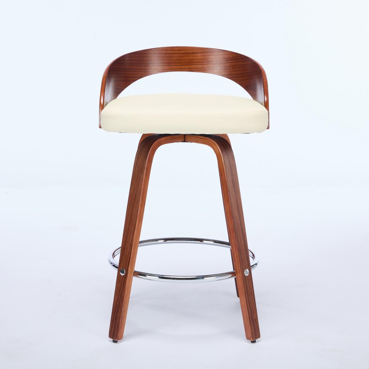 BARHOCKER Set 2er 63 cm Beige PU & Walnuss Drehbar mit Rückenlehne und Fußring - Beige, Leder (48/77.5/46.5cm) - Urban Meuble