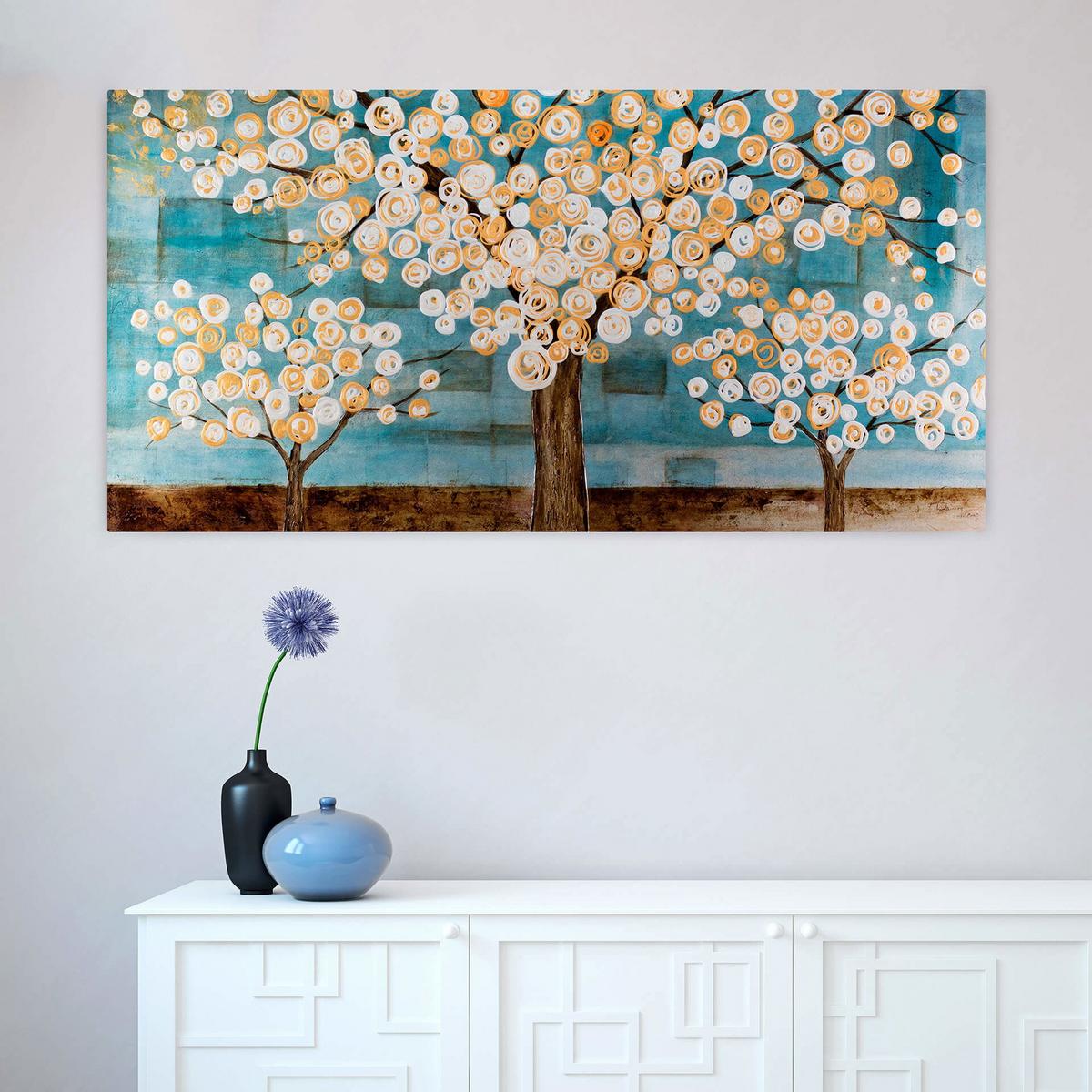 ÖLGEMÄLDE 140/70 cm - Petrol/Braun, Holz/Textil (140/70cm) - KUNSTLOFT