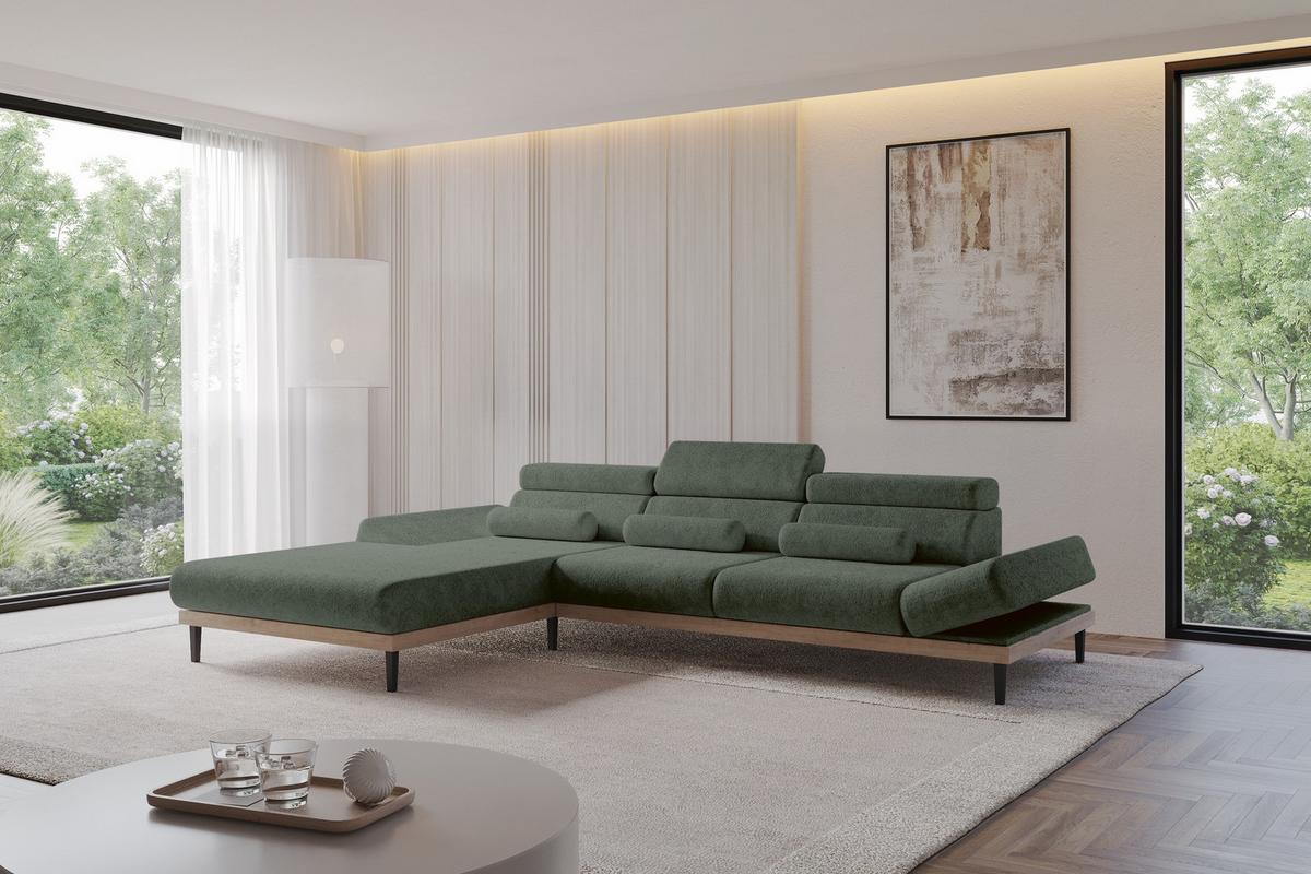 ELEKTRISCHES ECKSOFA Links MONA 316x205x85 Grün Velours - Grün, Holzwerkstoff/Textil (316/205cm) - ALTDECOR