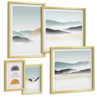 BILDER SET 5er Set - 50x50 cm & 20x30 cm & 40x60 cm Goldrahmen - Wellen – Japanische Kunstgrafik - Goldfarben, Kunststoff (40/60cm) - TULUP