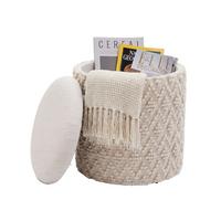 SITZHOCKER RHONE, Stoff, mit Textilbezug, mit Noppenstruktur, Creme, Ø 40 x 45 cm - Beige/Creme, Textil (40/45/40cm) - KADIMA DESIGN