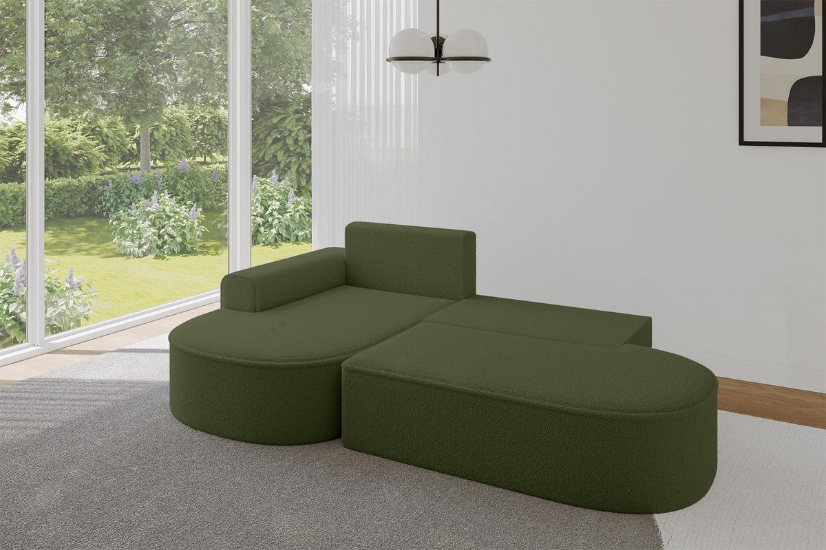 ECKSOFA mit Schlaffunktion und Bettkasten Ottomane Links MARI-L1-S - 283x167x73 cm Grün Bouclé - Schwarz/Grün, Holzwerkstoff/Kunststoff (283/167cm) - ALTDECOR