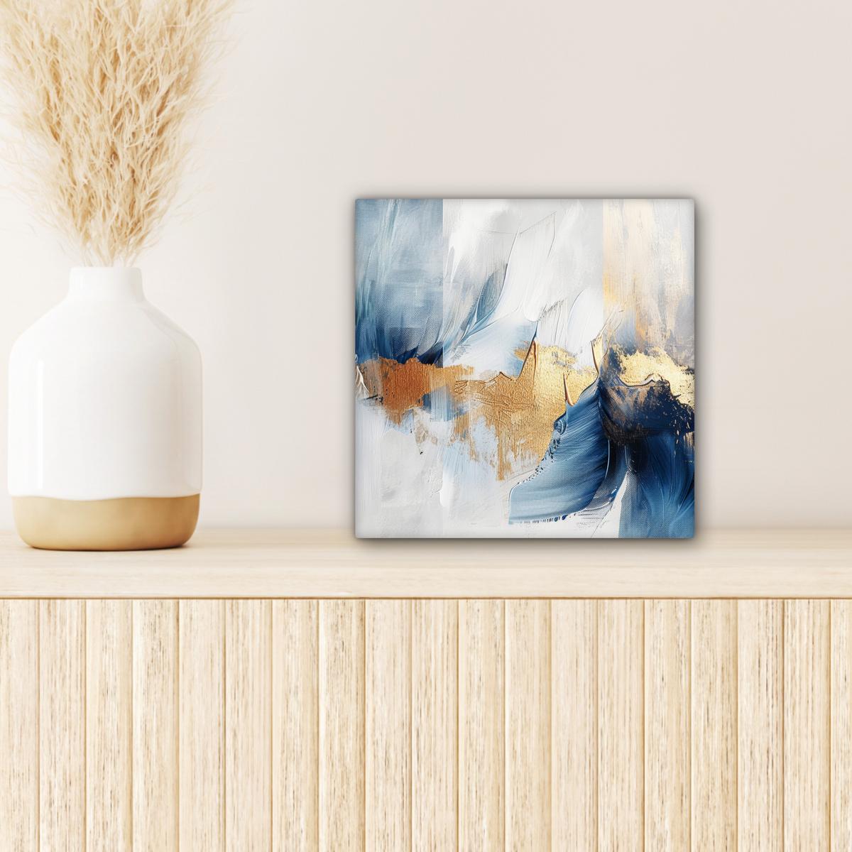 LEINWANDBILD Gold - Blau - Aquarell - Kunst - Modern Deko Wohnzimmer 20x20 cm - Hellblau, Textil (20/20cm) - MuchoWow