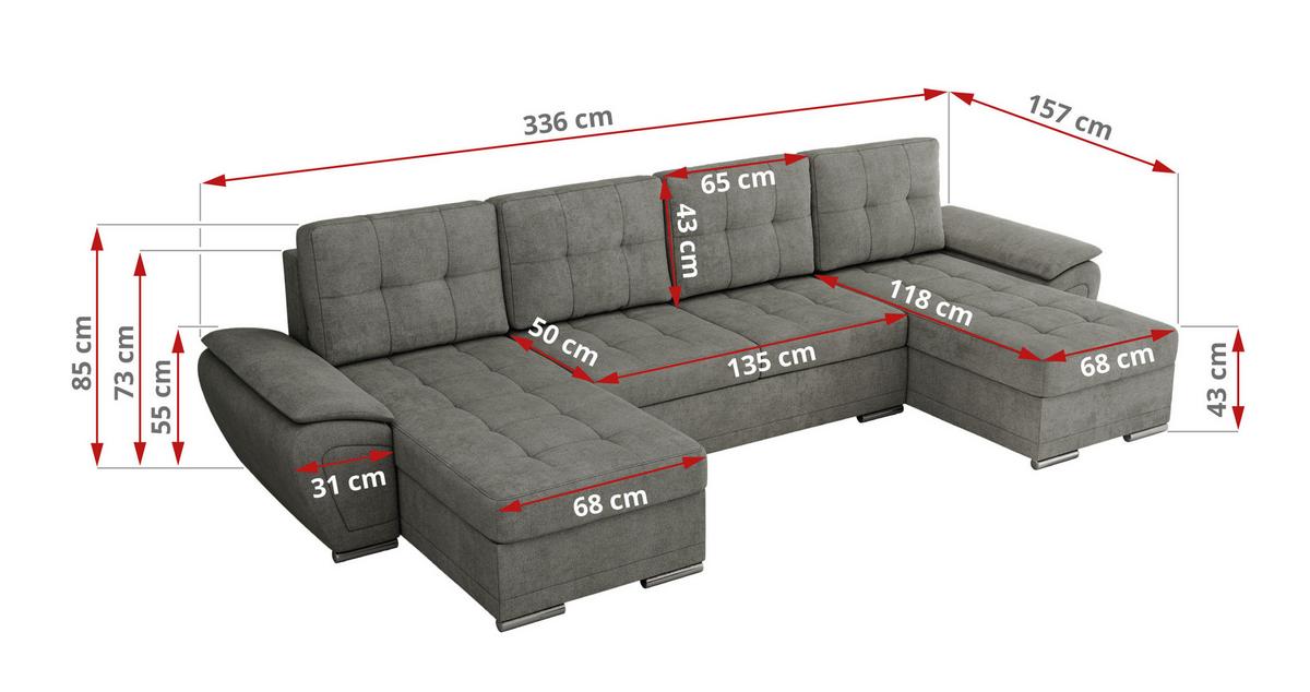 WOHNLANDSCHAFT UMBRIA U Grau Stukture - Grau, Textil/Metall (336/85/157cm) - MKS