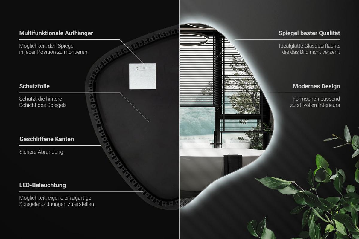 LED SPIEGEL 48,3x47,9 cm Kaltweiß 6500K - Transparent, Glas (48.3/47.9/0.4cm) - Wallfluent