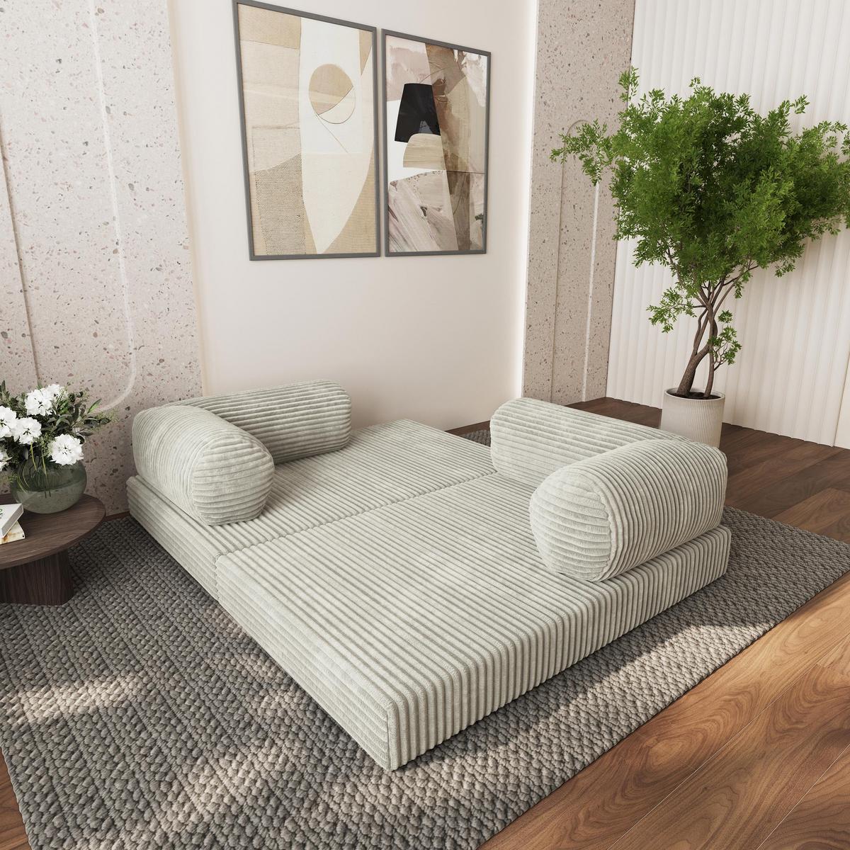 ECKSOFA ETERA modulares Boneless Sofa mit Schlaffunktion Hellgrau Cordstoff - Hellgrau, Textil (270/160cm) - MASSENO