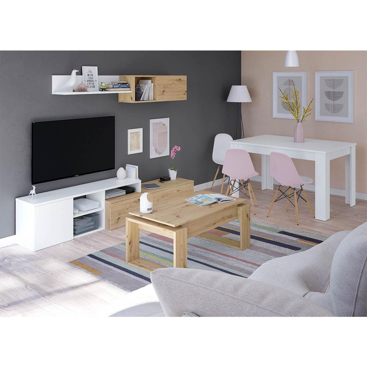 DESIGN Couchtisch mit hochklappbarer Tischplatte L102 cm - Ciara - Eiche Artisan, Holzwerkstoff (8.3/50/43cm) - Calicosy