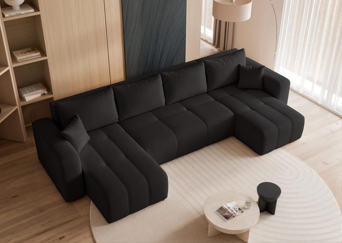 WOHNLANDSCHAFT PEDRO mit Schlaffunktion und Bettkasten Anthrazit - Schwarz, Holzwerkstoff/Textil (318/79/145cm) - Idohome