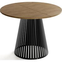 ESSTISCH Naro rund ausziehbar mit Schwarzem Lamellen-Metallgestell, Braun 100-180/100/76 cm - Alteiche/Schwarz, Holzwerkstoff/Metall (100/176/76cm) - WFL GROUP