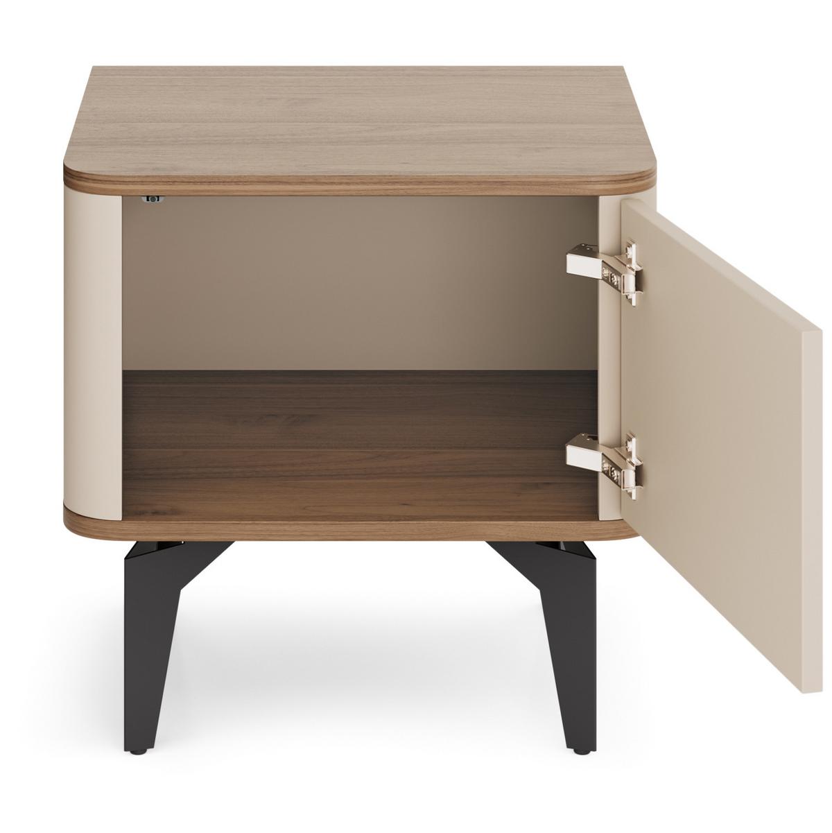 NACHTTISCH Aurora mit Stauraum für Schlafzimmer, Tip-On-System, Nussbaum+Kaschmir - Kaschmir/Nussbaumfarben, Holzwerkstoff/Metall (48/47/40cm) - Beautysofa
