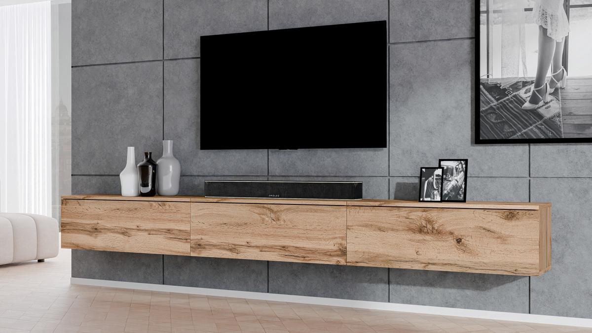 LOWBOARD Loriano 3x100 Eiche Wotan 300/34/32 cm – Hängendes TV Board - Braun, Holzwerkstoff/Kunststoff (300/34/32cm) - AX Living