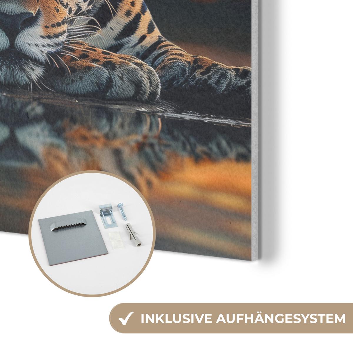 AKUSTIKBILD Natur - Leopard - Tier - Sonnenuntergang - Modern Wandbilder 60x60 cm - Orange, Kunststoff (60/60/0.9cm) - MuchoWow