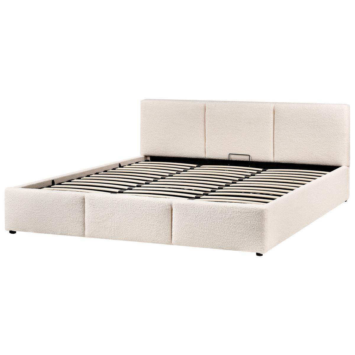 BETT mit Stauraum 180/200 cm Bouclé Cremeweiß Bousse - Creme, Textil (180/200cm) - Beliani