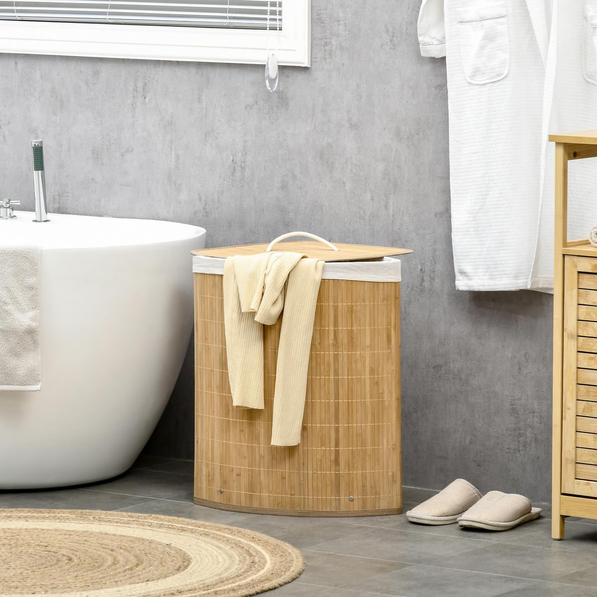 WÄSCHEKORB mit Deckel 55L, Bambus, Natur - Naturfarben, Naturmaterialien (38/57/38cm) - HOMCOM