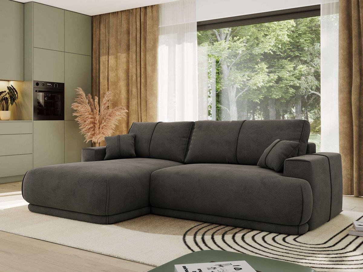 ECKSCHLAFSOFA RINA L Dunkelgrau Velvet - links - Dunkelgrau/Schwarz, Kunststoff/Textil (266/172cm) - MKS