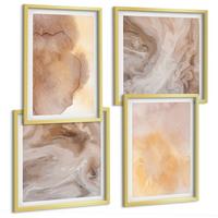 BILDER SET 4er Set - 50x50 cm & 40x60 cm Goldrahmen - Warme Aquarellfarben auf Leinwand - Goldfarben, Kunststoff (50/50cm) - TULUP