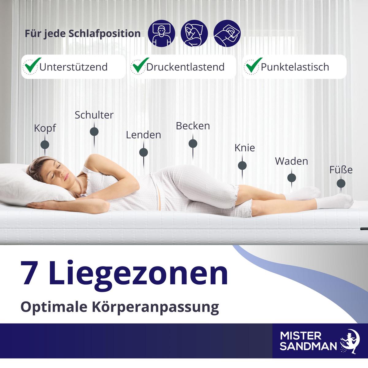 7-ZONEN KALTSCHAUMMATRATZE 100x200 cm – H2 & H3 Wendematratze – 18 cm Höhe - Weiß, Textil (100/200cm) - Mister Sandman