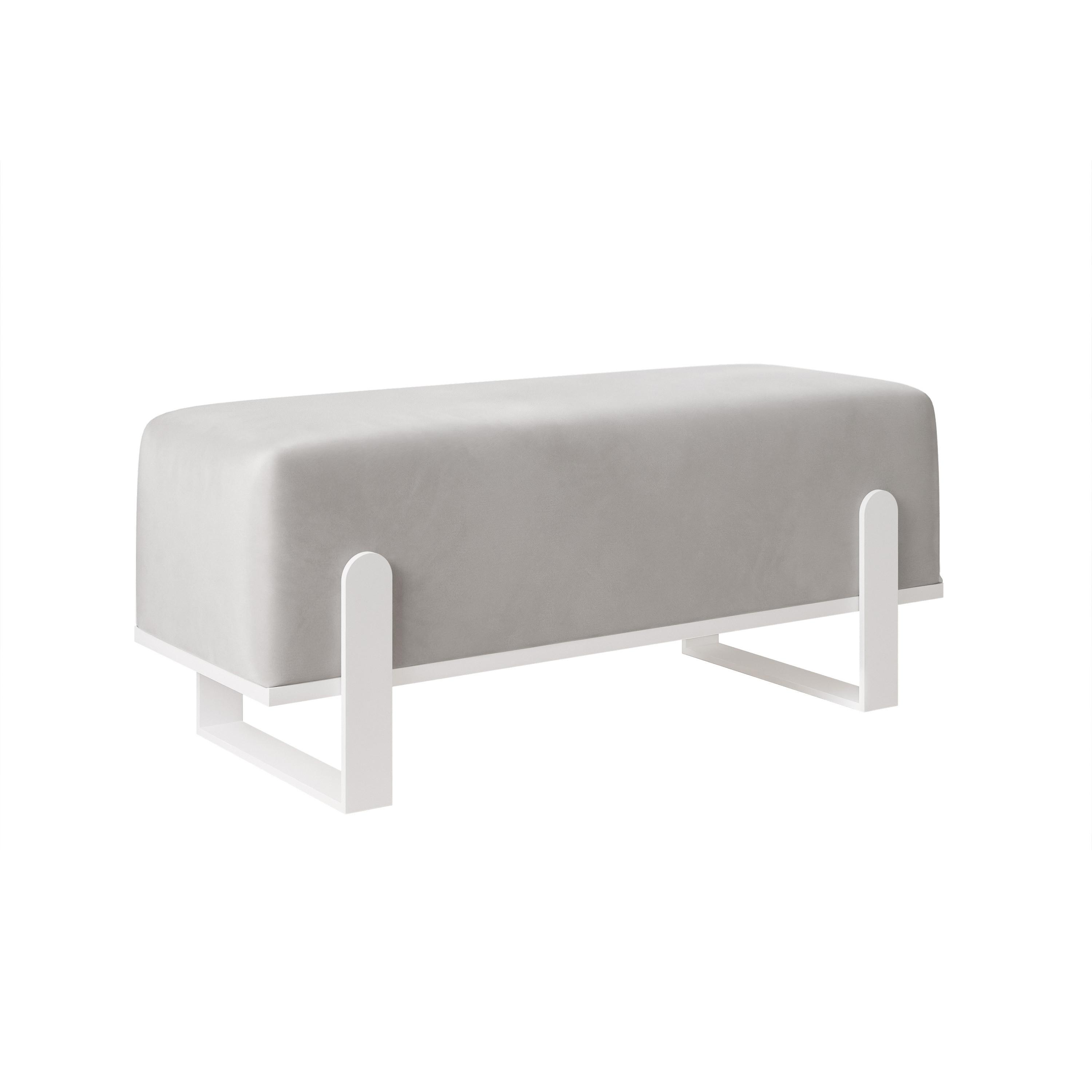 POLSTERBANK MARA 80 cm Weiß / Grau ,Metallgestell - Grau, Textil/Metall (80/47/35cm) - Idohome