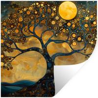 WANDTATTOO Baum - Mond - Blumen - Gold - Kunst Wanddeko 50x50 cm - Orange, Kunststoff (50/50/0.1cm) - MuchoWow