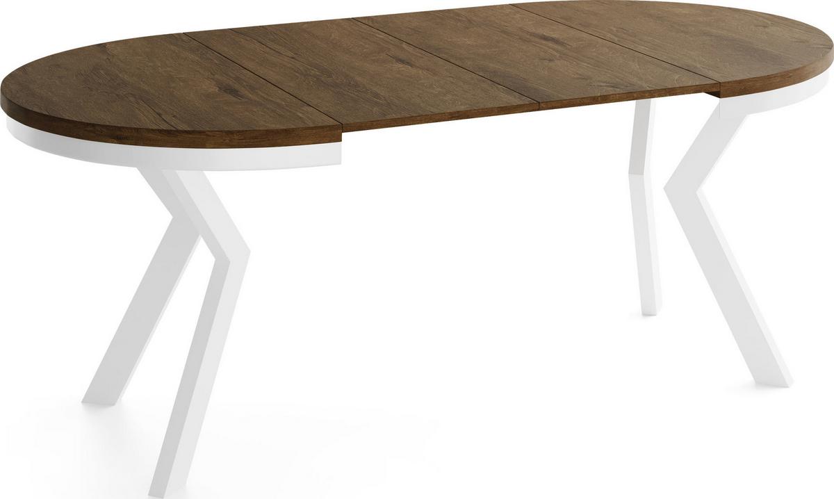 ESSTISCH Savio Weiß Neo rund ausziehbar verlängerbar, Eiche Braun Rustikal 90-190/90/77 cm - Alteiche/Weiß, Holz/Holzwerkstoff (90/190/77cm) - WFL GROUP
