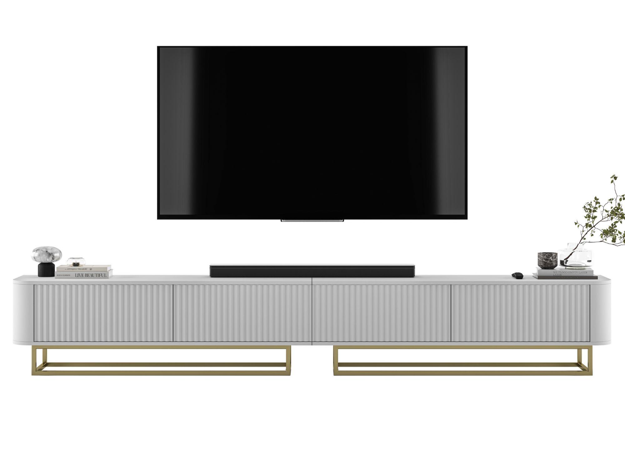 TV-LOWBOARD 2er-Set Aurora Weiß matt 280 cm mit Metallrahmen - Goldfarben/Weiß, Holzwerkstoff/Metall (280/44/35cm) - Meble Lindner