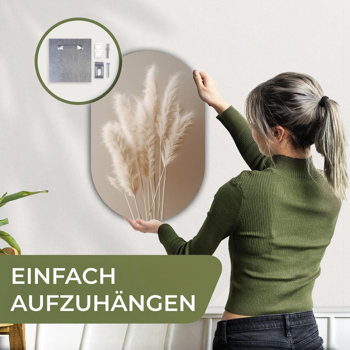 WANDBILD Pampasgras - Federn - Pastell - Weiß Deko Wohnzimmer 40x60 cm - Sandfarben, Kunststoff (40/60cm) - MuchoWow