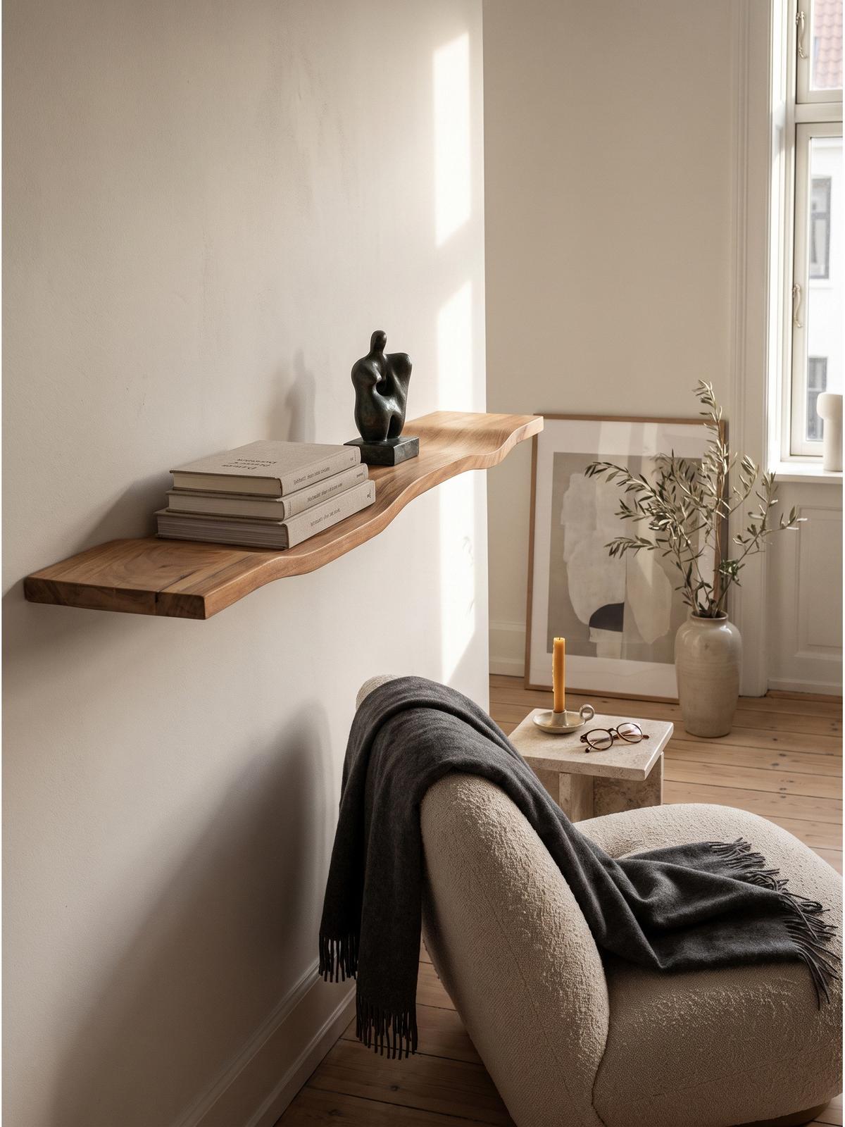WANDREGAL LEVANTO, Akazie Massivholz, handgefertigt, 100 x 20 x 2,5 cm - Akaziefarben, Holz (100/2.5/20cm) - KADIMA DESIGN
