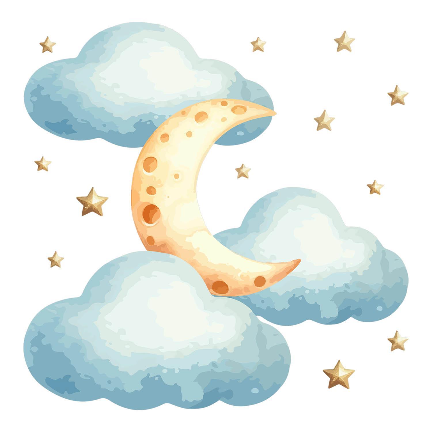WANDAUFKLEBER 60x74cm - Mond, Wolken, Himmel - Multicolor, Kunststoff (60/74/0.1cm) - Wallfluent