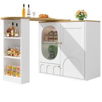 BARTISCH mit Stauraum Weiß Holzoptik 204 cm drehbar - Weiß, Glas/Holzwerkstoff (73/138/93cm) - Urban Meuble