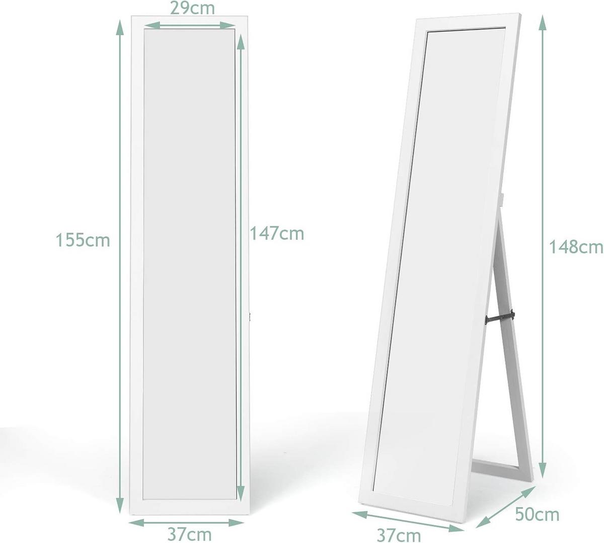 STANDSPIEGEL mit Holzrahmen Weiß - Weiß, Glas (50/155/37cm) - COSTWAY