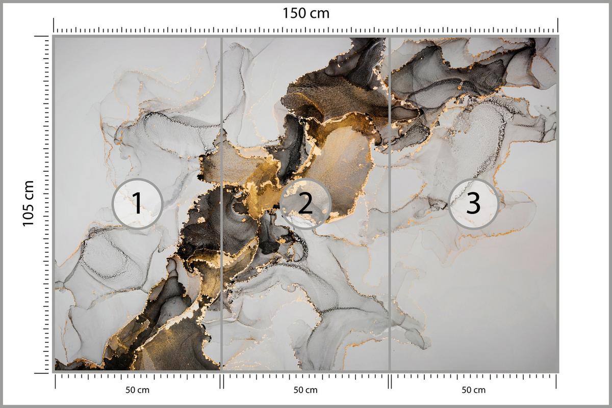 FOTOTAPETE für Badezimmer Moderner Grauer Marmor Gold Schwarz Imitation 150x105 - Beige/Grau, Papier (150/105cm) - Muralo