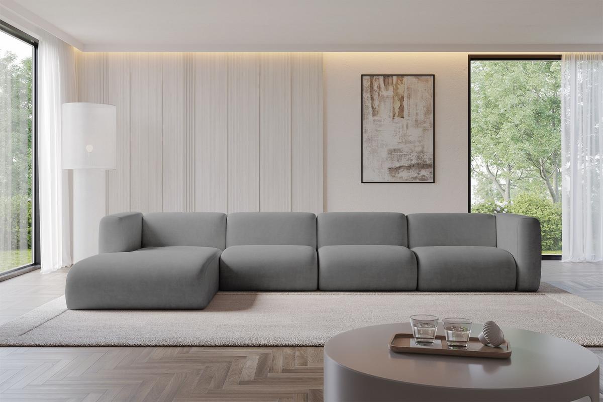 ECKSOFA Ottomane Links MIRA-L3 409x179x70 Grau Velours - Schieferfarben/Schwarz, Holzwerkstoff/Kunststoff (409/179cm) - ALTDECOR