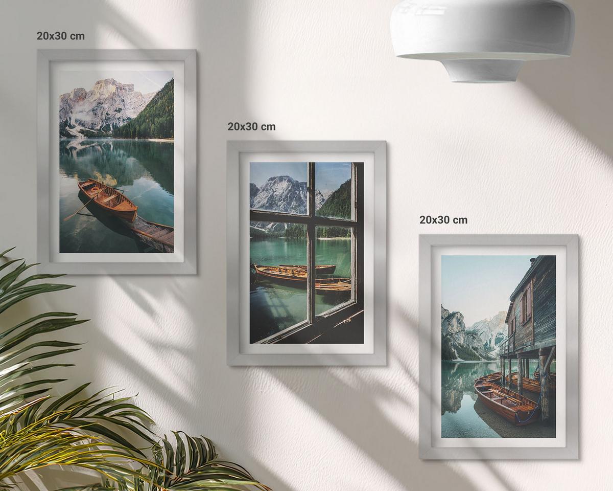 BILDER SET 3er Set - 20x30 cm Silberner Rahmen - Bootshaus am Bergsee - Silberfarben, Kunststoff (20/30cm) - TULUP