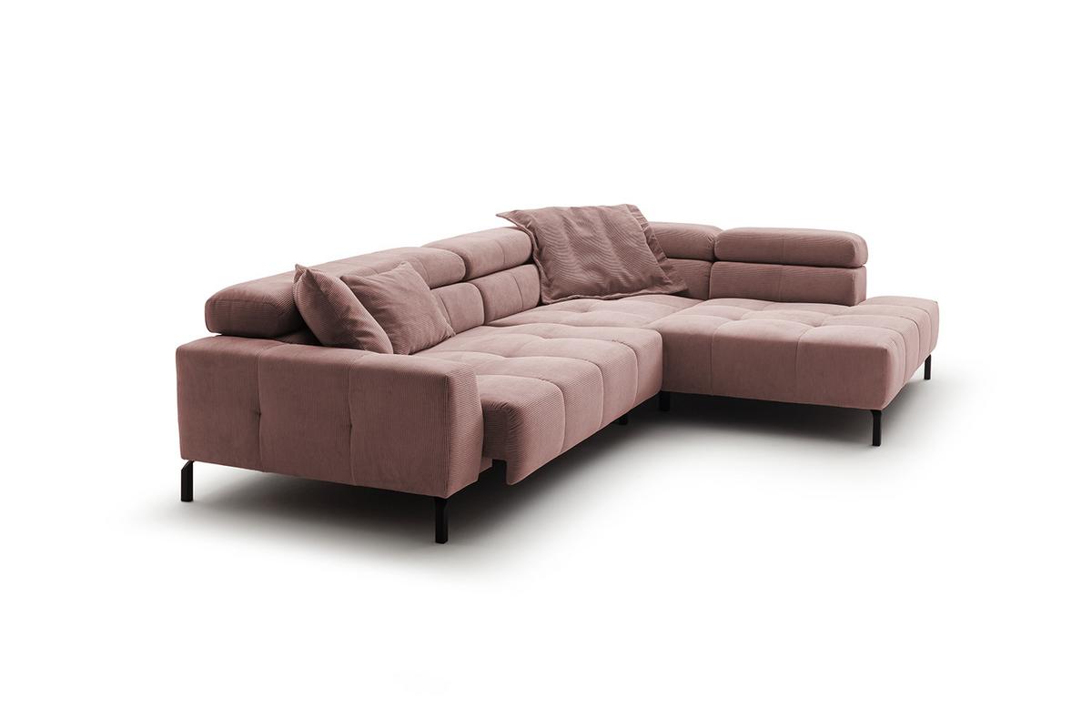 ECKSOFA MIT MOTORISCHEM SITZVORZUG OHIO Pink Cord Relaxfunktion - Schwarz/Rosa, Textil/Metall (311/219cm) - KAWOLA