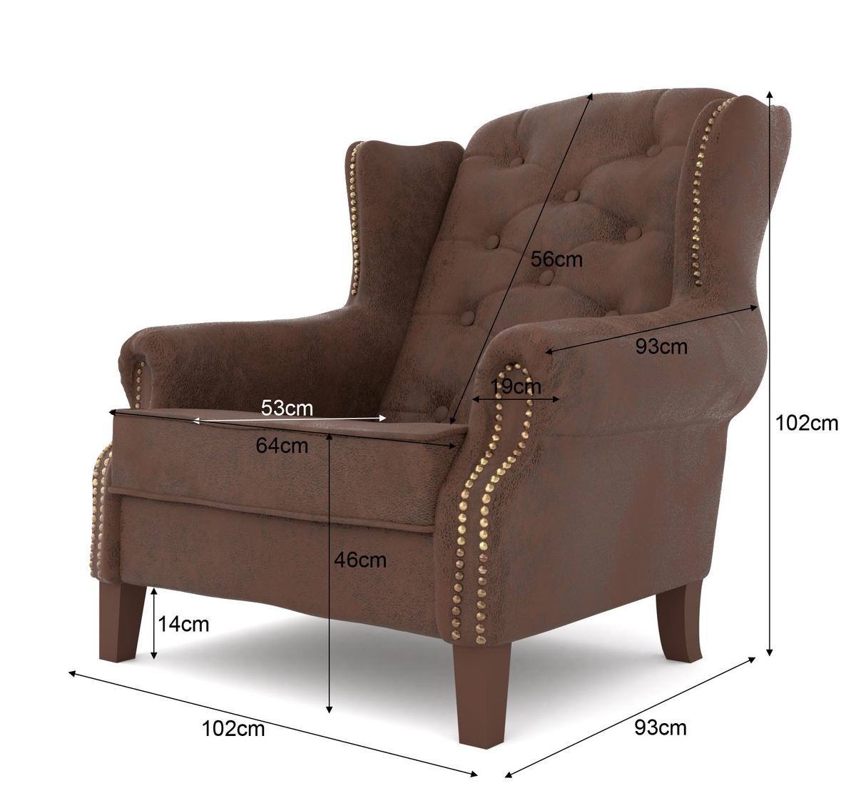 CHESTERFIELD-SESSEL Anton Braun Microfaser Vintageoptik - Braun, Holz/Textil (102/102/93cm) - S-Style Möbel