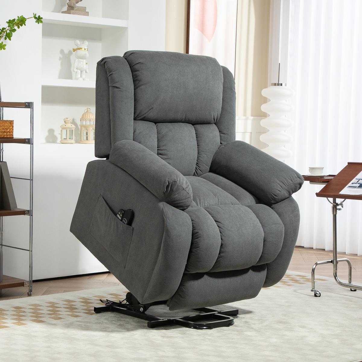 FERNSEHSESSEL mit Aufstehhilfe, Relaxsessel mit Liege-, Massagefunktion, Grau - Grau, Textil (104/100/93cm) - HOMCOM