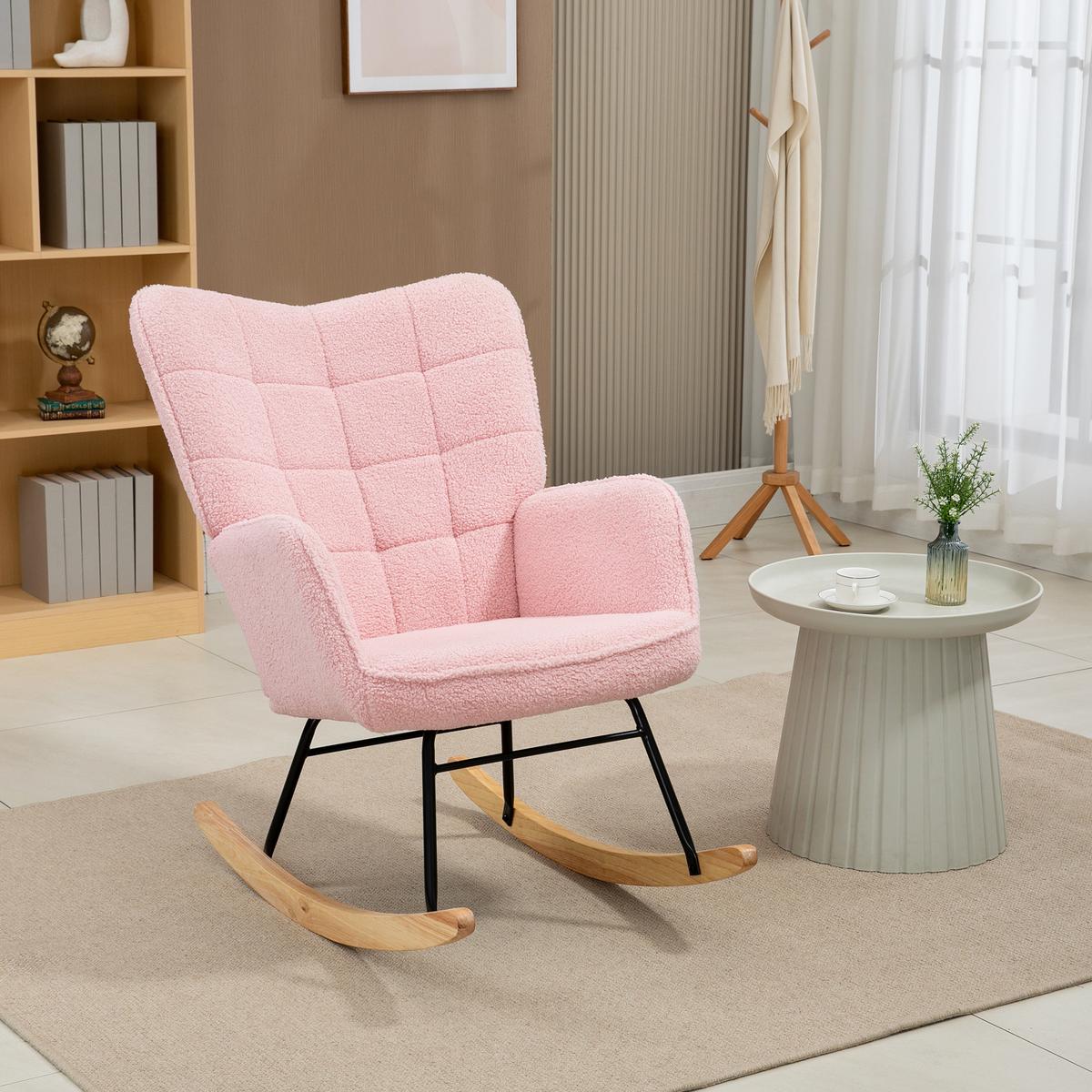 SCHAUKELSTUHL Sessel Relaxsessel bis 120 kg, Polyester, Rosa 98x71x101cm - Rosa/Naturfarben, Buchenholz/Textil (98/101/71cm) - HOMCOM