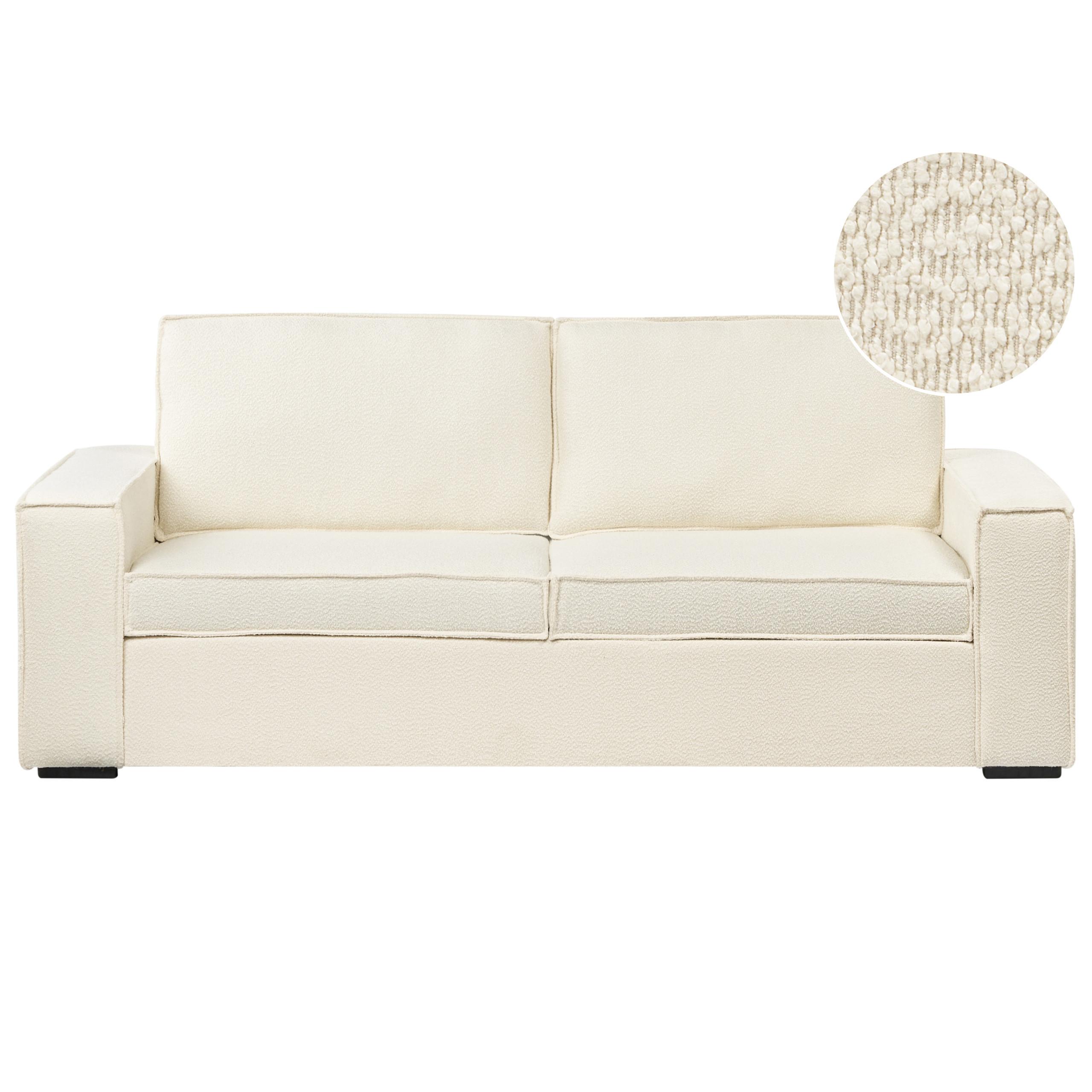SCHLAFSOFA 3-Sitzer Bouclé Cremeweiß Vuokatti - Creme, Textil (216/89/86cm) - Beliani