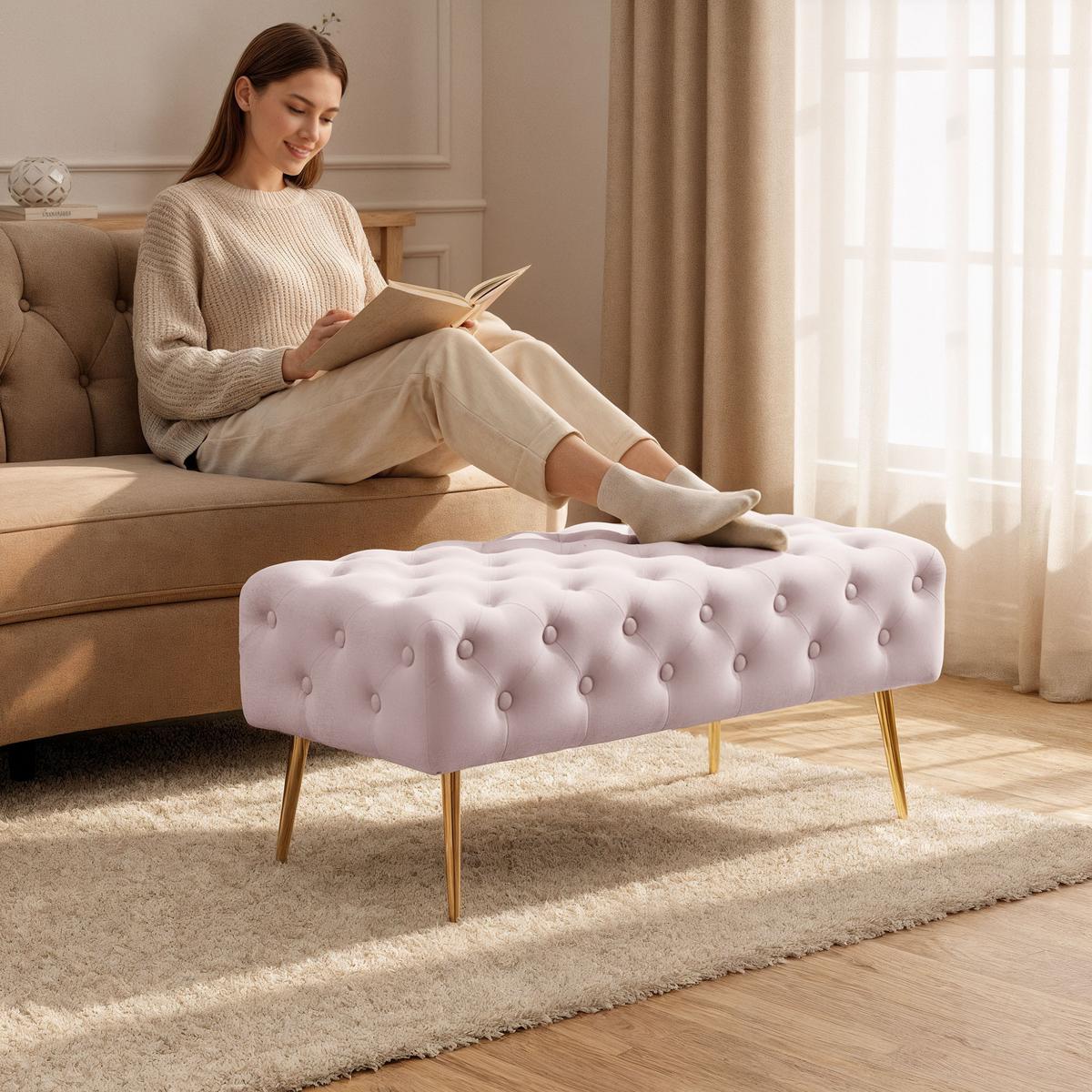 POLSTERBANK mit Samt - Optik Rosa 42/41/42 - Rosa, Textil (100/41/42cm) - RAUMHIRSCH FURNITURE