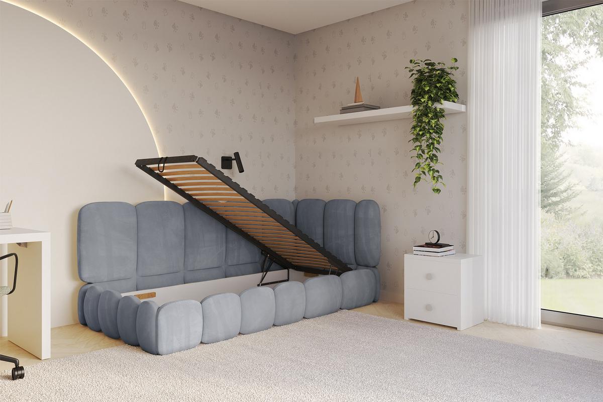 EINZELLBETT Jugendbett mit Bettkasten, Links - AVRY 80x200 Grau - Grau, Holzwerkstoff/Textil (80/200cm) - ALTDECOR