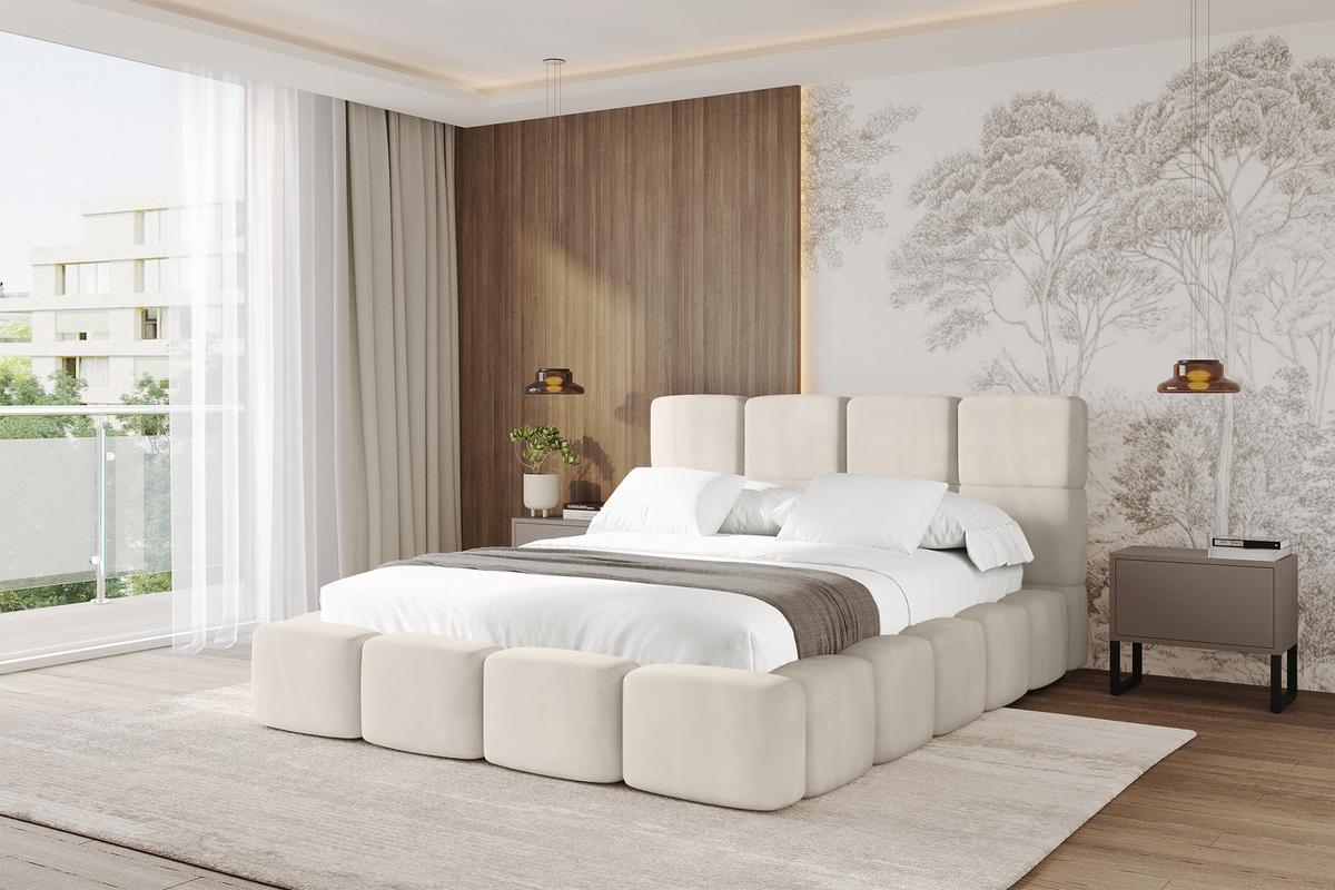 POLSTERBETT mit Bettkasten und Lattenrost, Bett mit Kopfteil, Boxbett ohne Matratze, Doppelbett mit Stauraum - NATA 120x200 Beige - Beige, Holzwerkstoff/Textil (120/200cm) - ALTDECOR