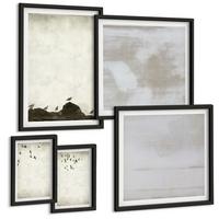 BILDER SET 5er Set - 50x50 cm & 20x30 cm & 40x60 cm Schwarzer Rahmen - Textur eines Vogelschwarms - Schwarz, Kunststoff (40/60cm) - TULUP