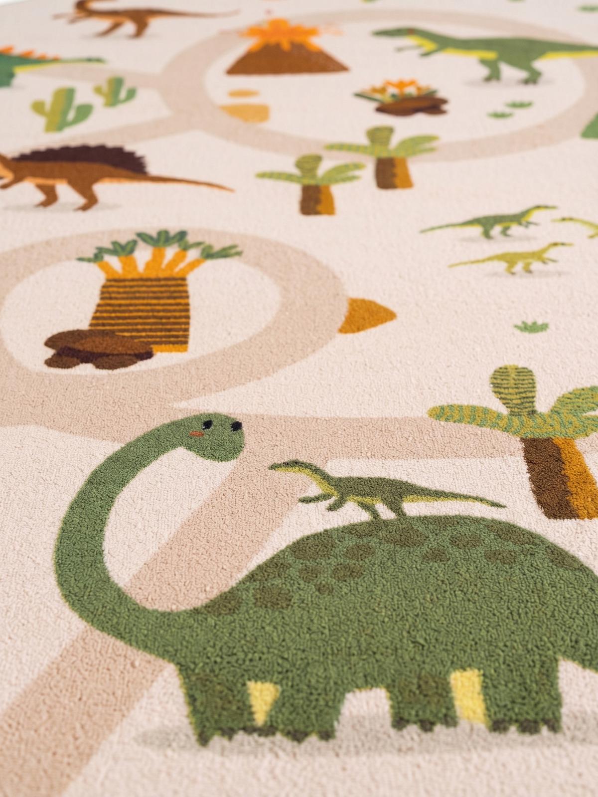 SPIELTEPPICH Waschbar TINO in Beige, mit Dino-Landschaft, Ø 120 cm - Beige, Textil (120/120cm) - KADIMA DESIGN