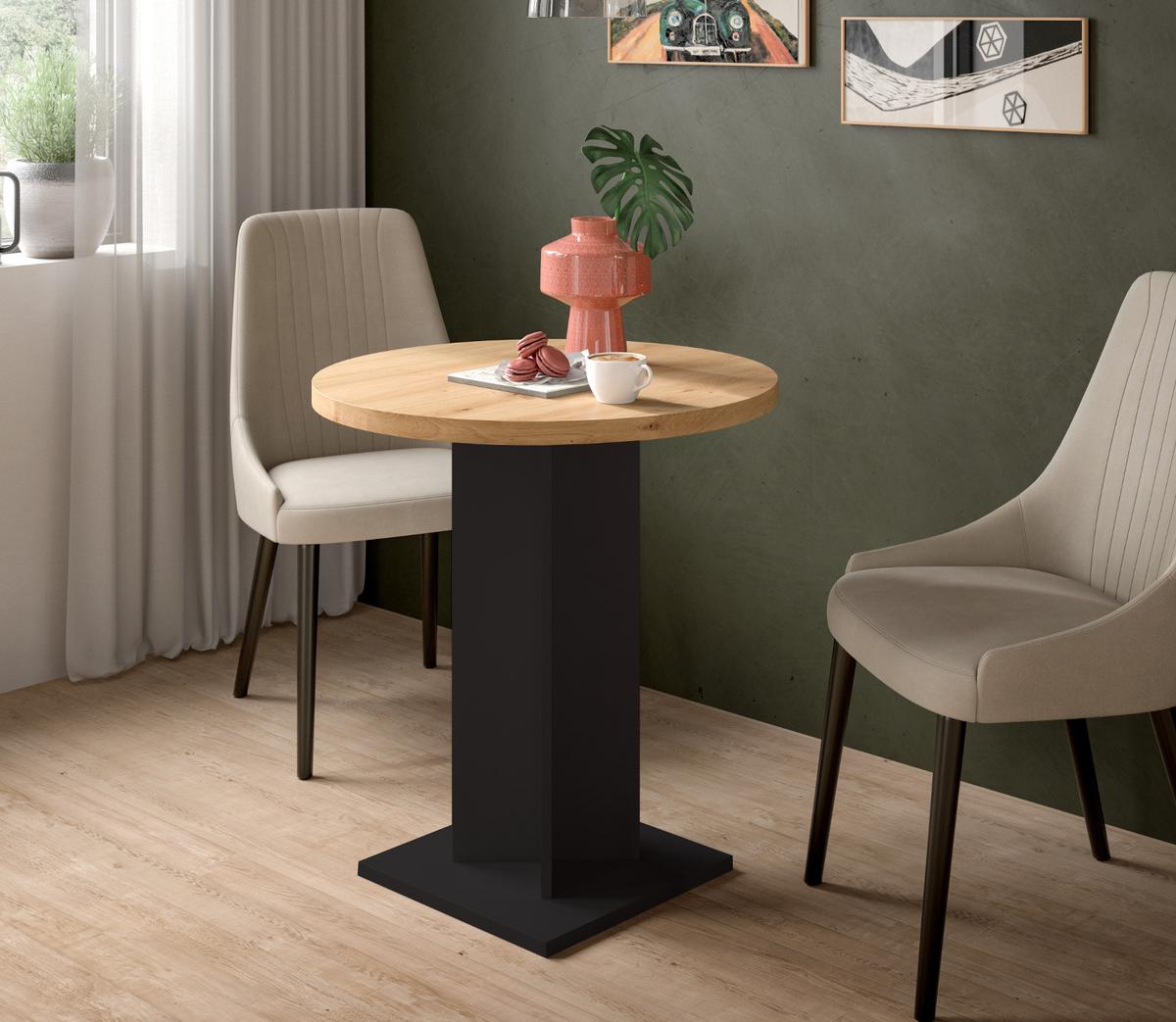 ESSTISCH Eiche Artisan, schwarz, Küchentisch rund Ø 70 cm - Schwarz/Eiche Artisan, Holzwerkstoff (70/70/76cm) - Inn.Furn