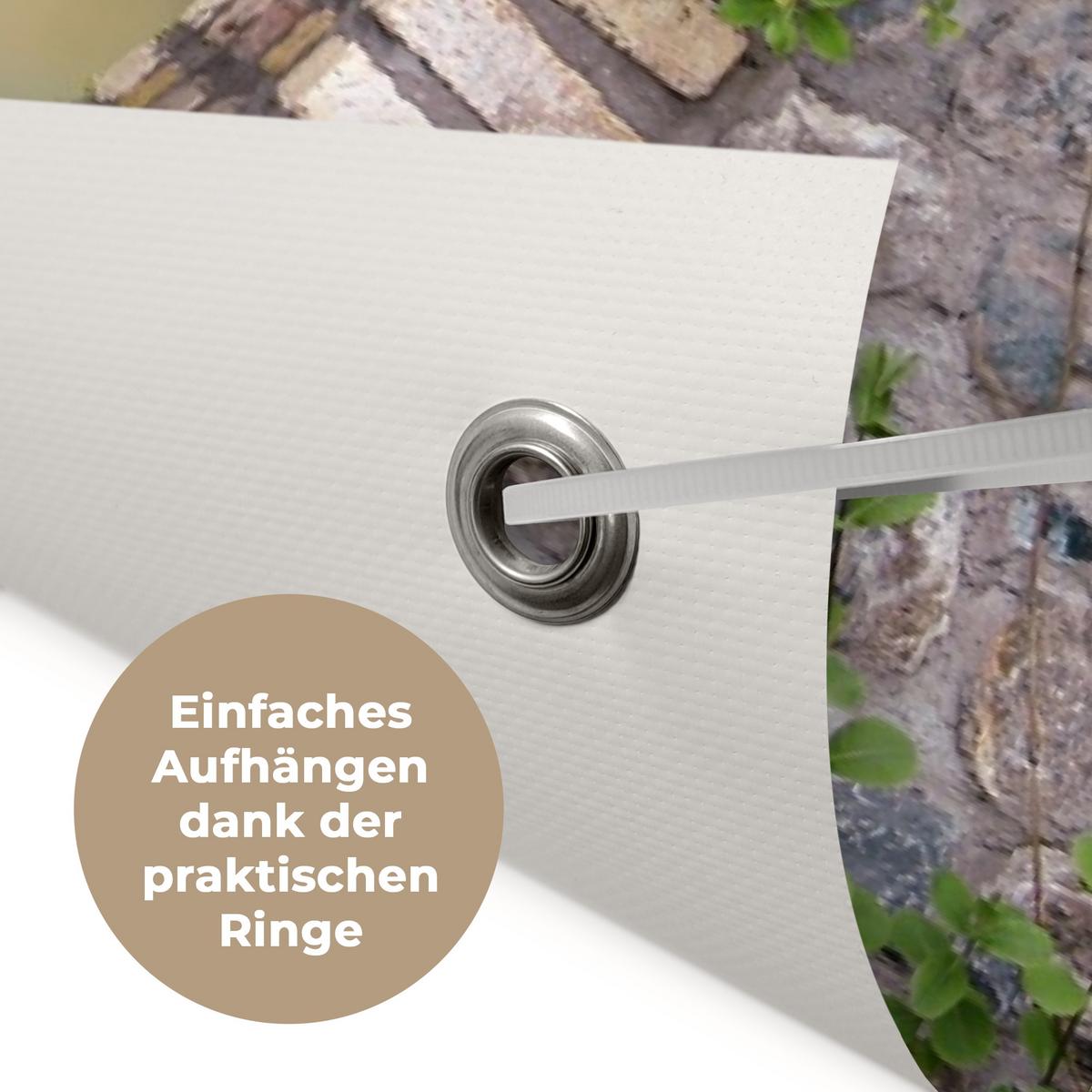 GARTENPOSTER Vogel - Durchblick - Rotkehlchen Gartendeko 90x60 cm - Grün, Kunststoff (90/60/0.2cm) - OnlyWow