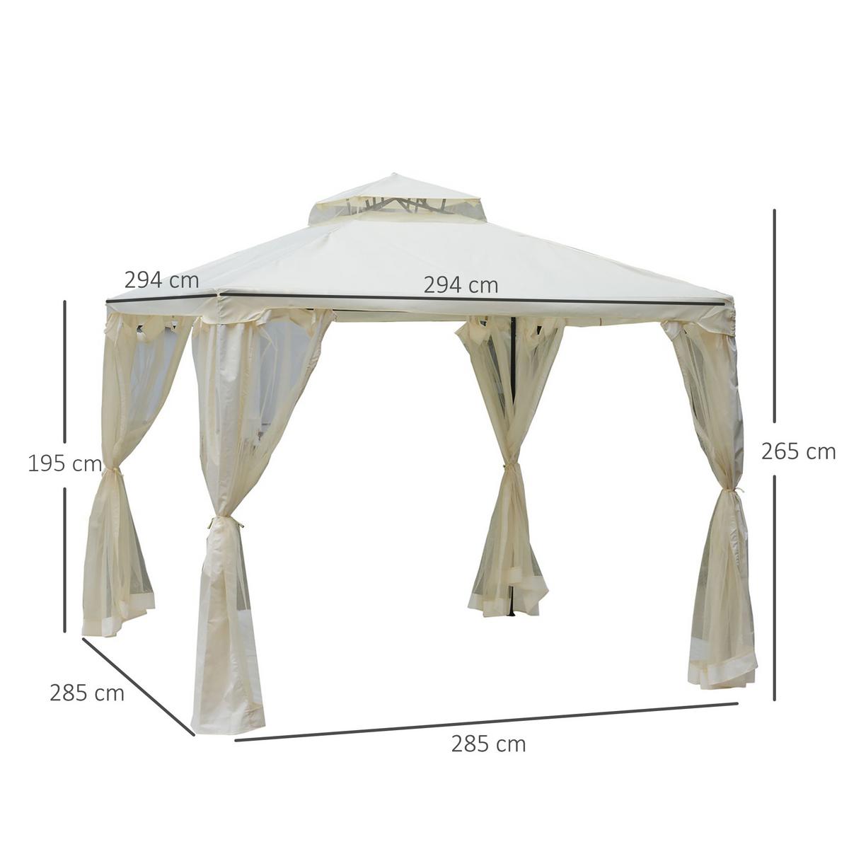 PAVILLON, Grau/Cremeweiß, Polyester, Metall - Creme, Kunststoff (294/265/294cm) - Outsunny
